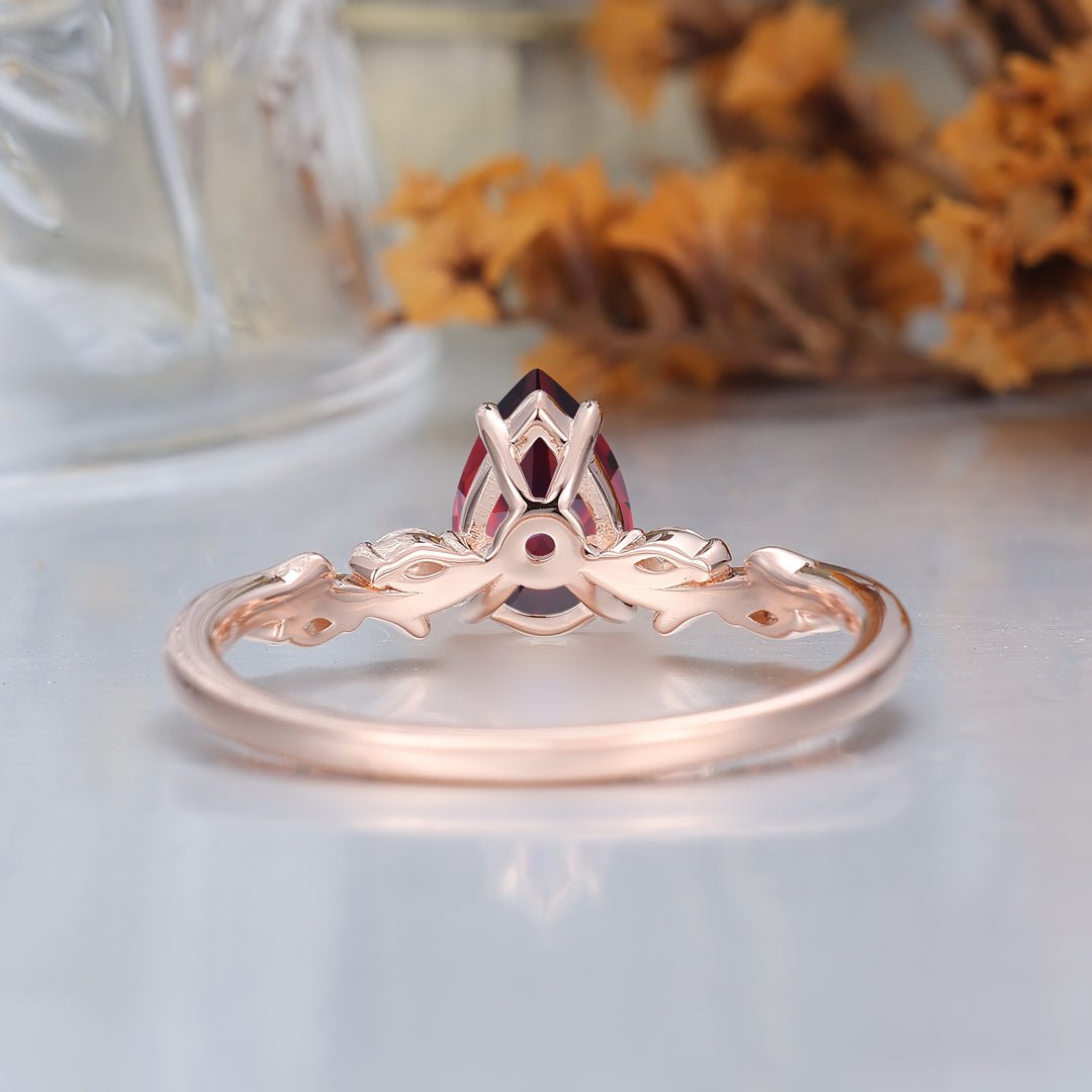 Vintage Leaf Vines 14k Solid Gold Pear Cut Natural Red Garnet Dianmond Ring -  Esdomera.com