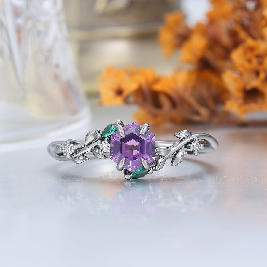Wheat Shank Natural Amethyst Engagement Couple Rings 925 Sterling Silver And Black Tungsten Matching Ring