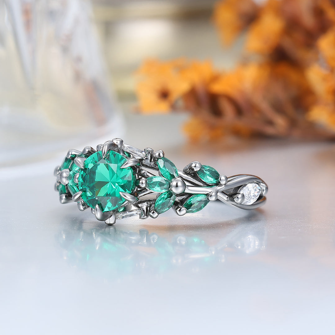 Ensemble de bagues de fiançailles en émeraude pour couples et bague assortie en tungstène avec incrustation de bois, ensemble de bagues pour lui et pour elle