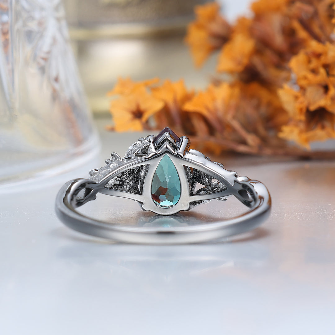 Alexandrite Leaf Floral Engagement Ring Vintage 1.5CT Pear Cut Bridal Anniversary Ring Ring