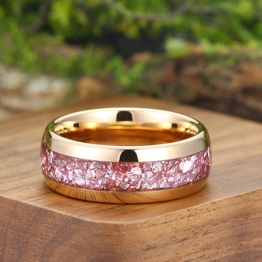 Boda Anillo Gold Rose Anillo De Boda De Tungsteno Morganita Rosa