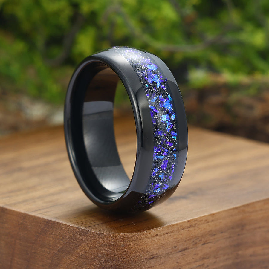 Blue Nebula Tungsten Wedding Band Black Matte Dome Mens Promise Ring Unisex Ring