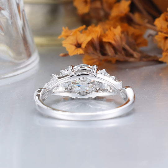 Leaf Branch 1CT Round Moissanite Engagement Ring Solid Gold Floral Bridal Anniversary Ring