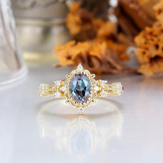Antique Filigree Oval Cut Alexandrite Engagement Ring Prongs Anniversary Alexandrite Ring For Her