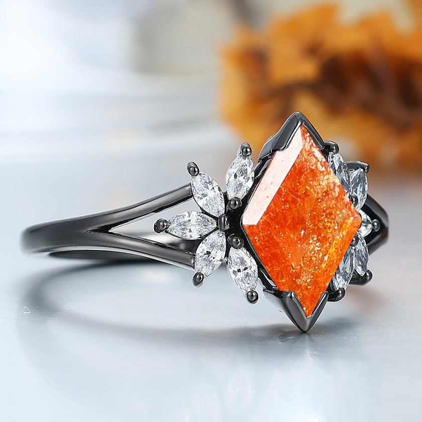 Noble Petal Orange Sunstone Engagement Ring Orange Gemstone Promise Women Ring