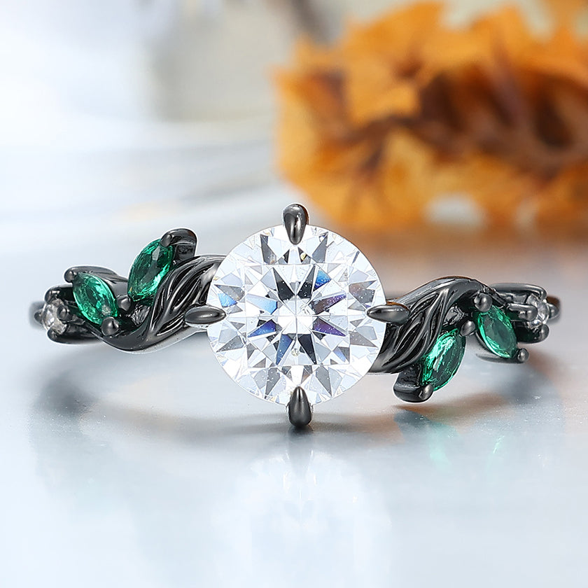Antique Sprig Moissanite Engagement Ring Accents Emerald Promise Wedding Ring -  Esdomera.com