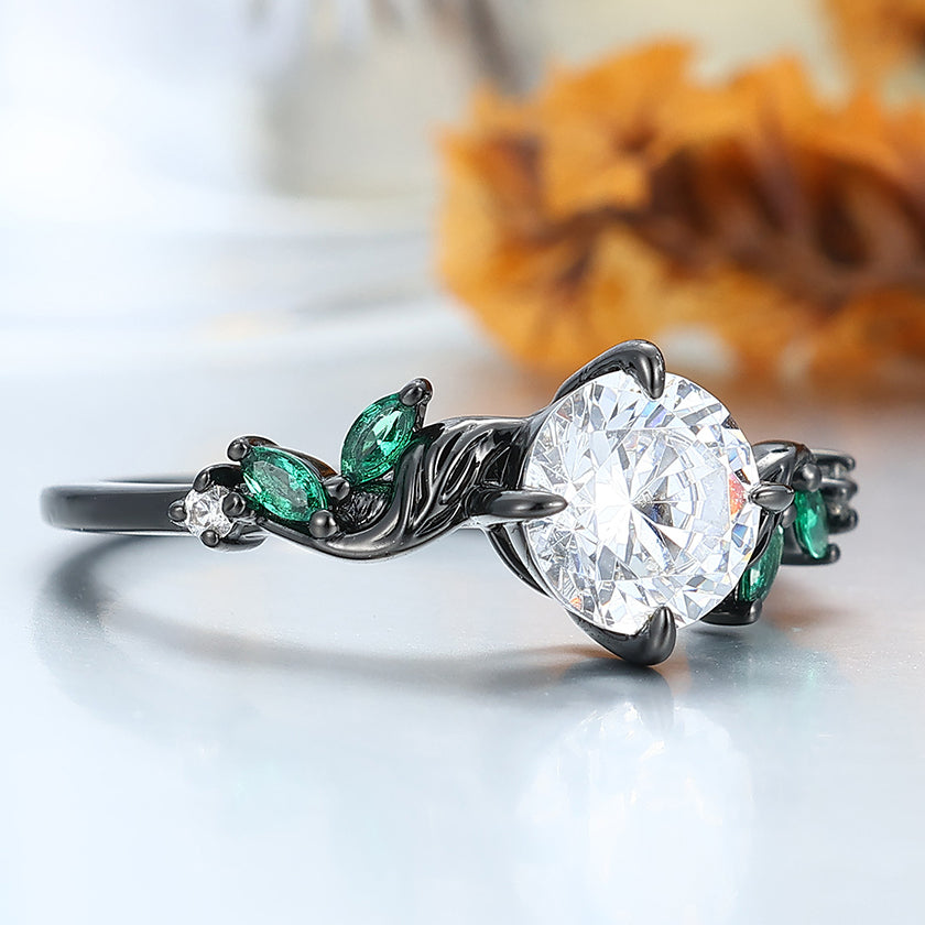 Antique Sprig Moissanite Engagement Ring Accents Emerald Promise Wedding Ring -  Esdomera.com