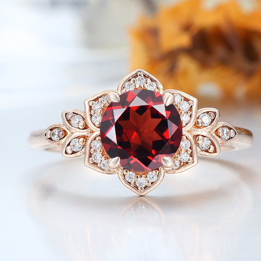 Artsy Cluster Round Nature Red Garnet 10k/14k/18K Gold Engagement Ring Unique Promise Anniversary Bridal Ring -  Esdomera.com