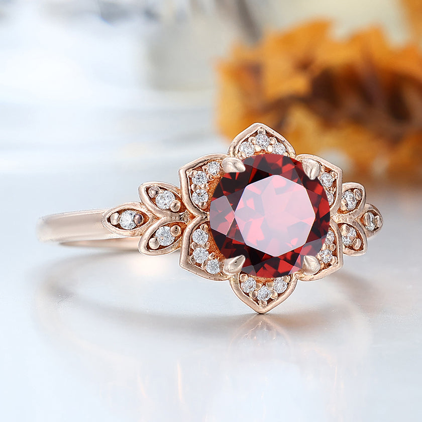 Artsy Cluster Round Nature Red Garnet 10k/14k/18K Gold Engagement Ring Unique Promise Anniversary Bridal Ring -  Esdomera.com
