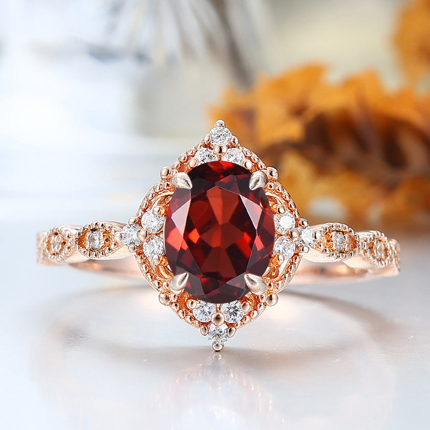 Vintag Oval Cut Nature Red Garnet 14k Rose Gold Ring Milgrained Wedding Ring Promise Bridal Ring -  Esdomera.com