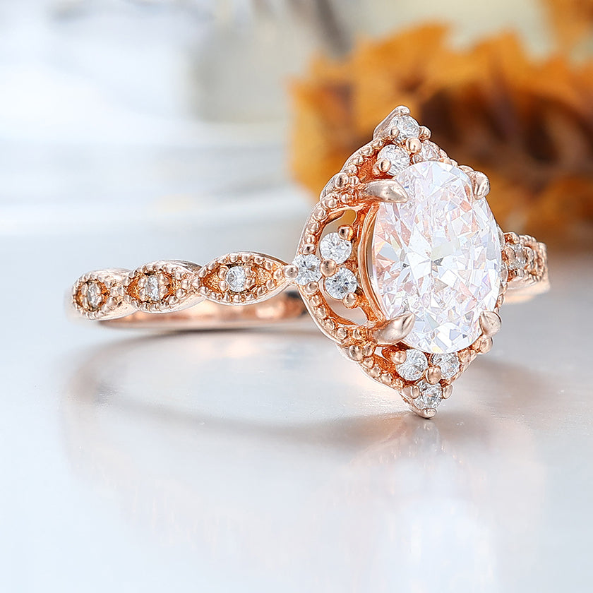 Vintag Oval Cut Moissanite Milgrained Wedding Ring Promise Bridal Ring -  Esdomera.com