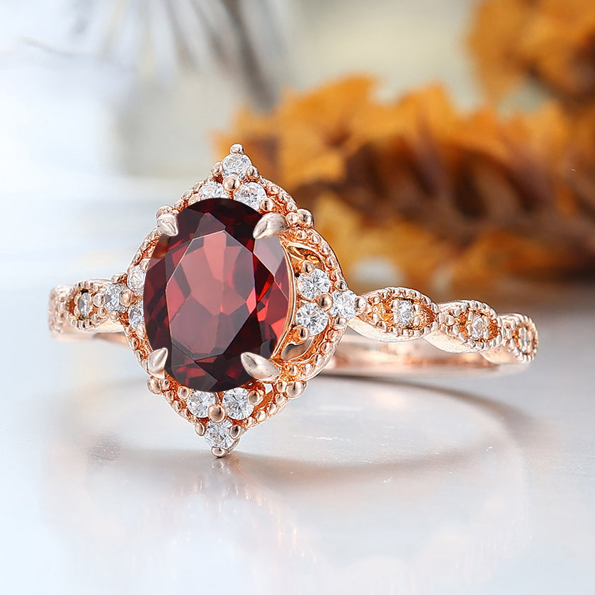 Vintag Oval Cut Nature Red Garnet 14k Rose Gold Ring Milgrained Wedding Ring Promise Bridal Ring -  Esdomera.com