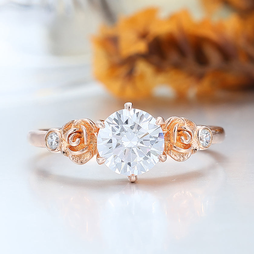 Noble 1 CT Round Cut Moissanite Rose Shaped Wedding Ring Women Fine Ring -  Esdomera.com