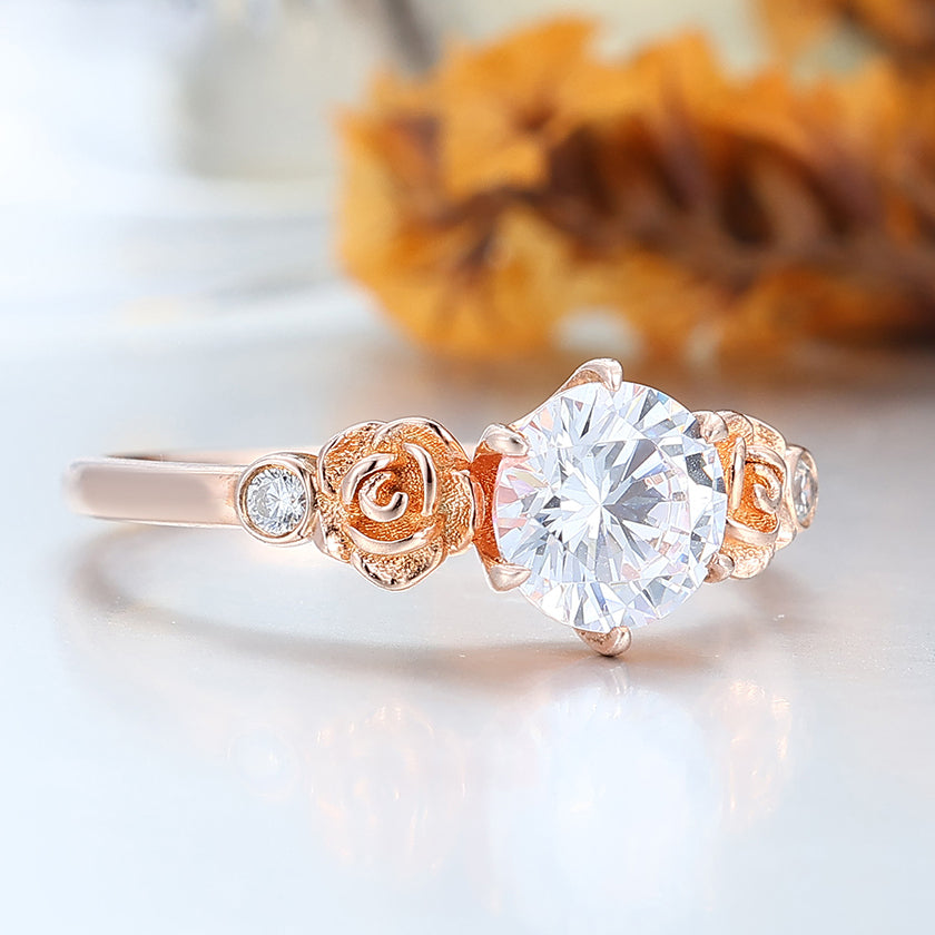 Noble 1 CT Round Cut Moissanite Rose Shaped Wedding Ring Women Fine Ring -  Esdomera.com