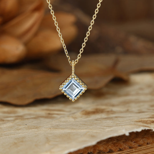 Exquise chaîne pendentif en aigue-marine taille princesse 1,3CT pour femmes