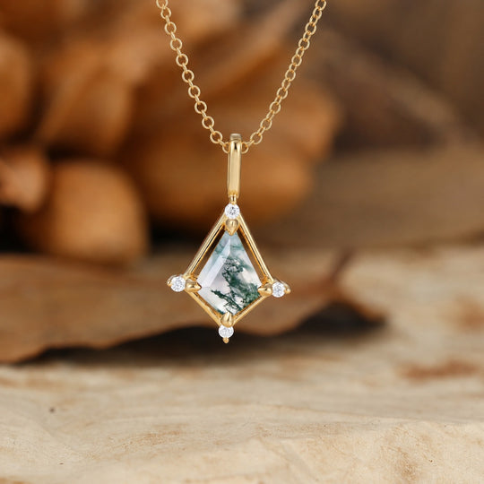 Kettinghanger in vliegervorm van natuurlijke mosagaat, 14K massief gouden hanger, sieradencadeau voor vrouwen