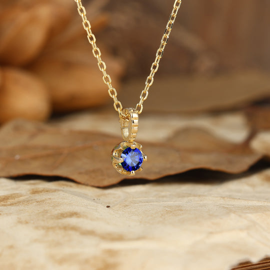 Tiny runder Saphir-Anhänger Halskette Gelbgold Halskette Geschenk für Frauen