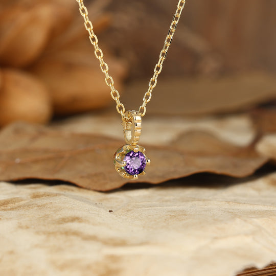Minimalist Round Natural Amethyst Pendant Necklace Unique Gemstone Pendant  For Women