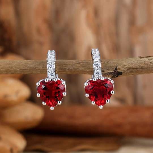 Heart Ruby Hoop Earrings 14K Solid Gold Huggie Hoops July birthstone Gift For Her