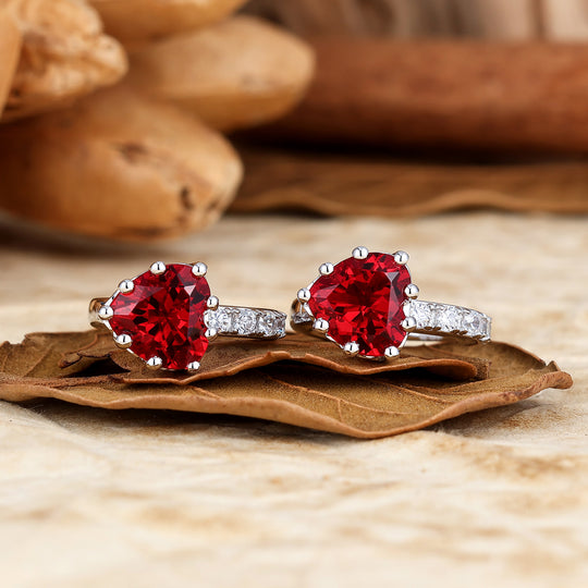 Heart Ruby Hoop Earrings 14K Solid Gold Huggie Hoops July birthstone Gift For Her