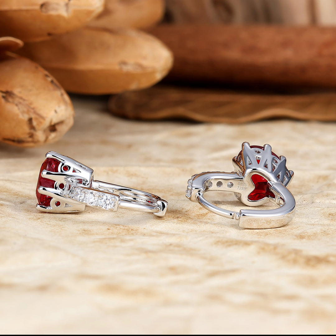 Heart Ruby Hoop Earrings 14K Solid Gold Huggie Hoops July birthstone Gift For Her