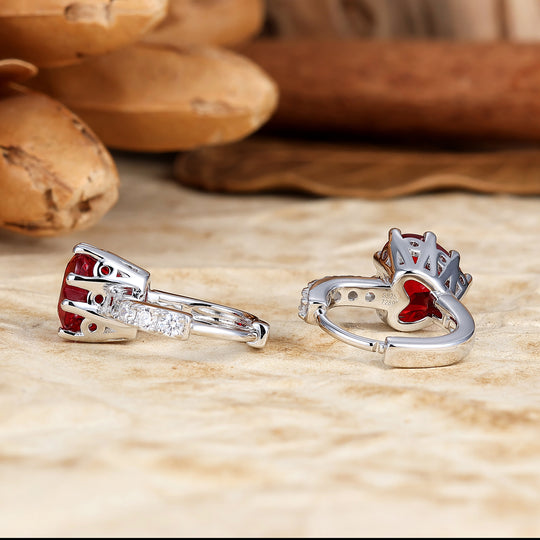 Heart Ruby Hoop Earrings 14K Solid Gold Huggie Hoops July birthstone Gift For Her