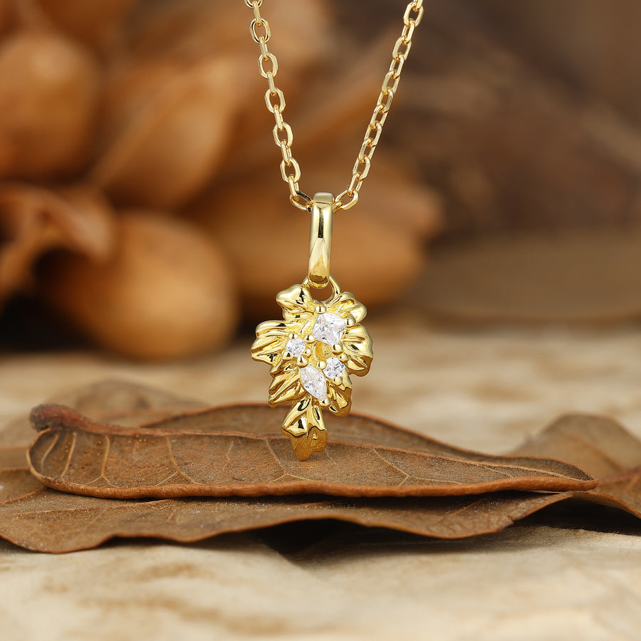 Moissanites Inlay Palm Leaf Design Pendant Necklace Anniversary Bridal Pendant.
