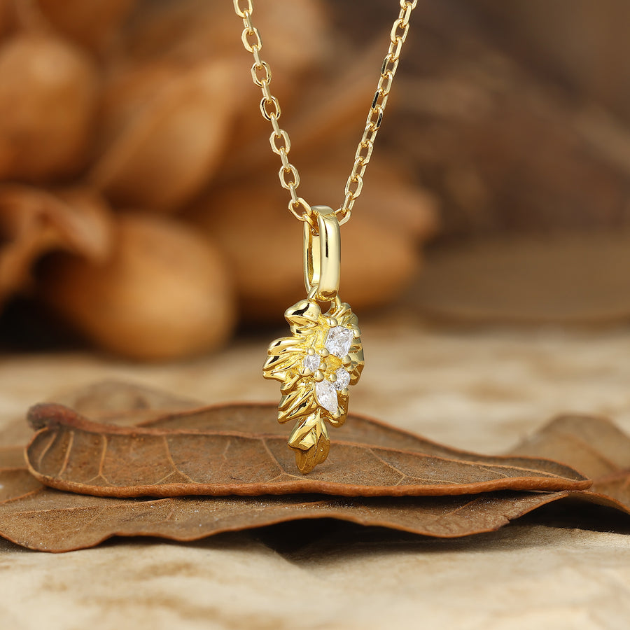 Moissanites Inlay Palm Leaf Design Pendant Necklace Anniversary Bridal Pendant.