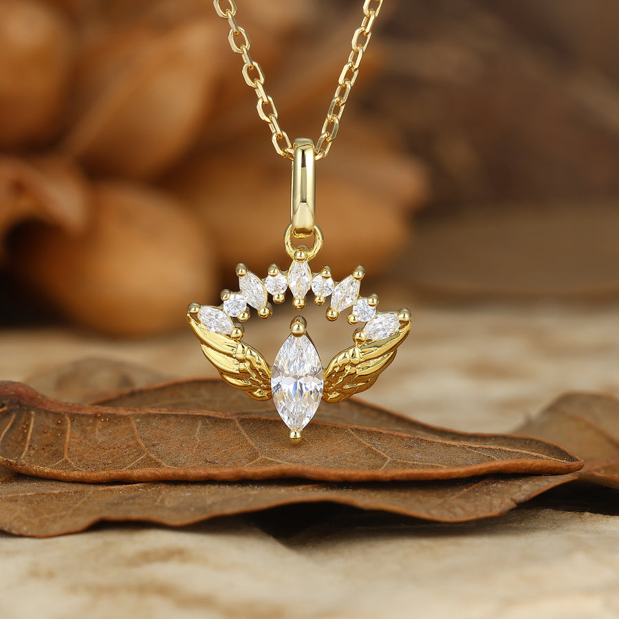 Unique Angel Wings Women Pendant Moissanite Bridal Pendant Necklace For Gift.