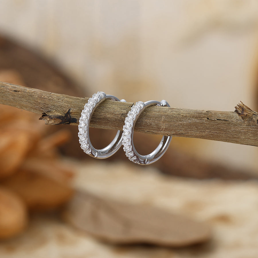 Inside Out Moissanite Huggies Tiny Hoop Giftful Earrings Set  Sterling Silver & Gold Earrings