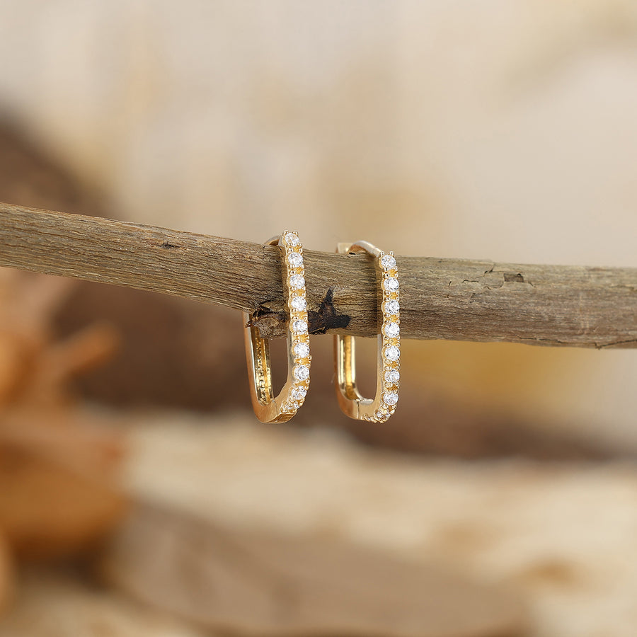 Rectangular Threadless Ear Cuff Luxury Geometric Earrings Moissanite Pavé Cartilage Earring