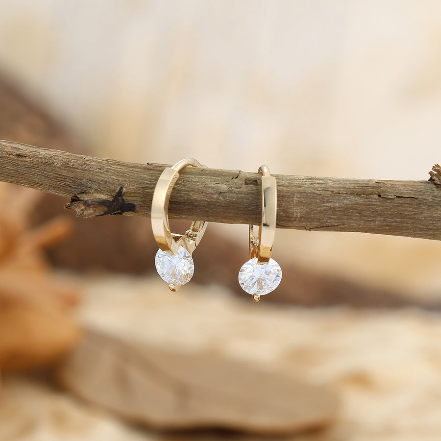 Solitaire Round Shape Moissanite Hoop Earrings Minimalist Jewelry For Women