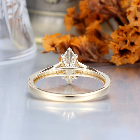 Vintage Marquise Cut Moissanite Filigree Bridal Ring Three-stone Setting Yellow Gold Tone Ring