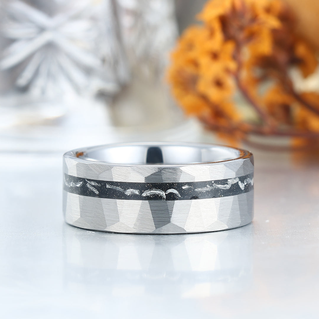 Anello Unisex in Meteorite di Tungsteno Anello da Uomo in Tungsteno con Meteorite