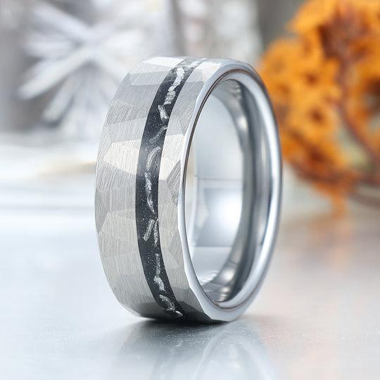 Anello Unisex in Meteorite di Tungsteno Anello da Uomo in Tungsteno con Meteorite