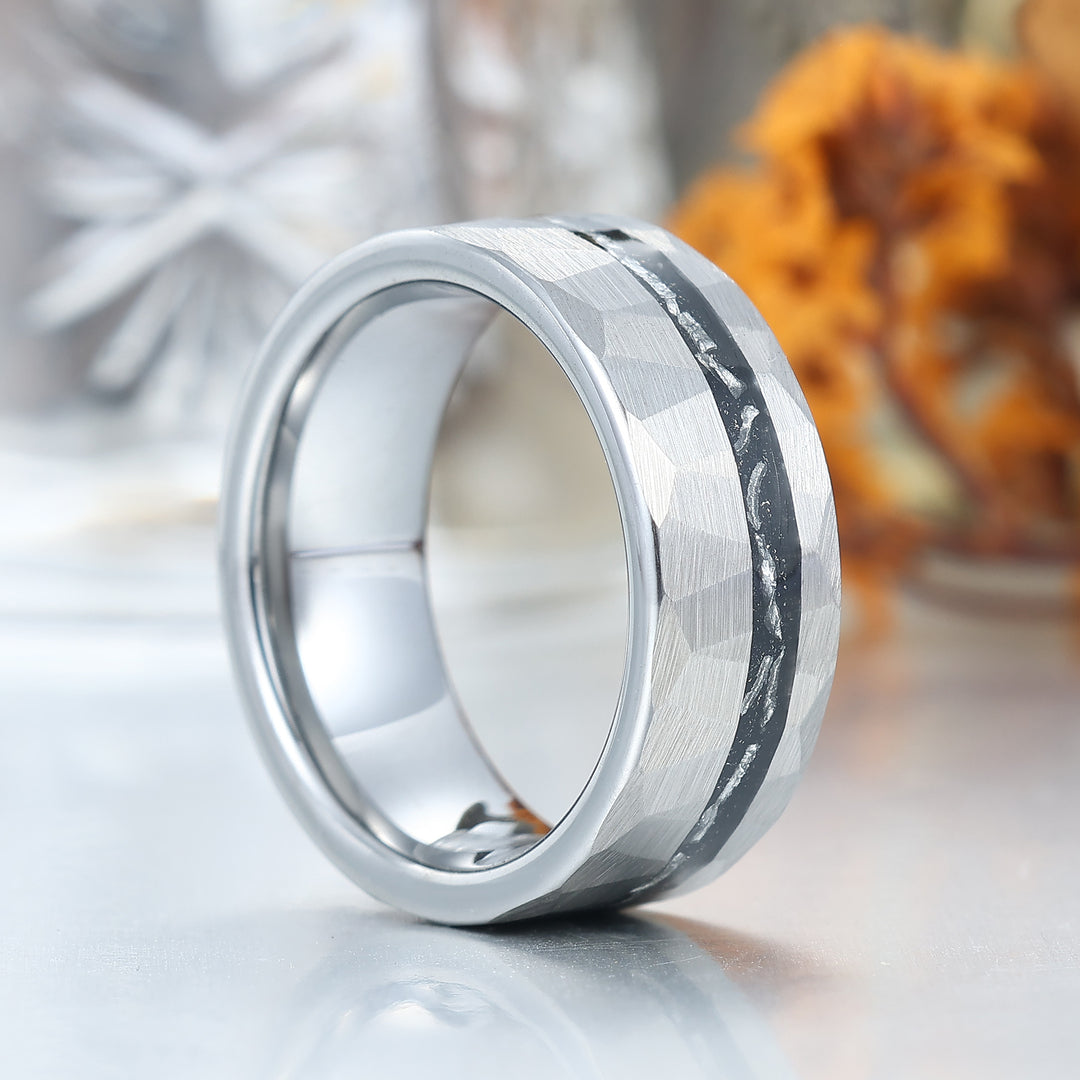 Anello Unisex in Meteorite di Tungsteno Anello da Uomo in Tungsteno con Meteorite