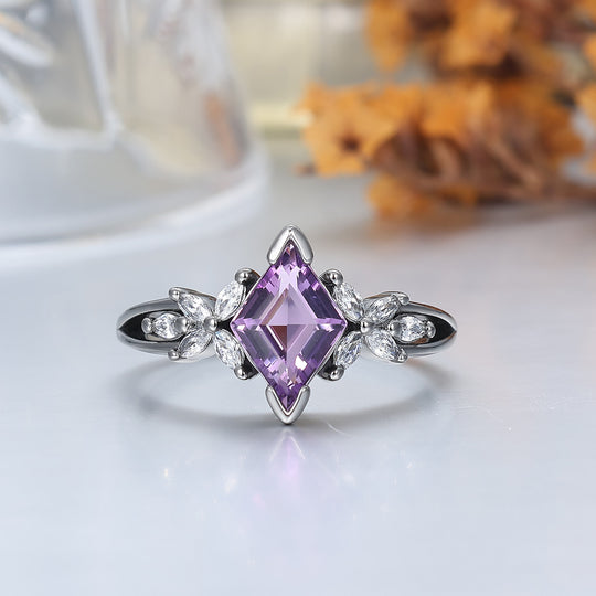 Floral Purple Amethyst Engagement Couple Rings Promise Damascus Matching His And Hers Wedding Rings