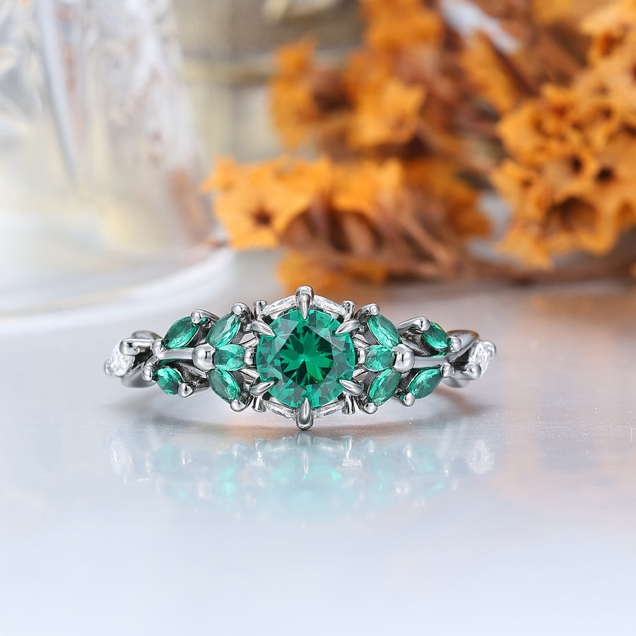 Juego de anillos de compromiso para parejas con corte redondo esmeralda y anillo a juego de tungsteno con ópalo pavo real, juego de anillos de boda para él y para ella
