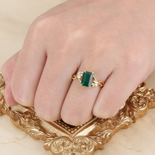 Bague de promesse unique en émeraude taille émeraude vintage 2,5 carats en or massif 14 carats