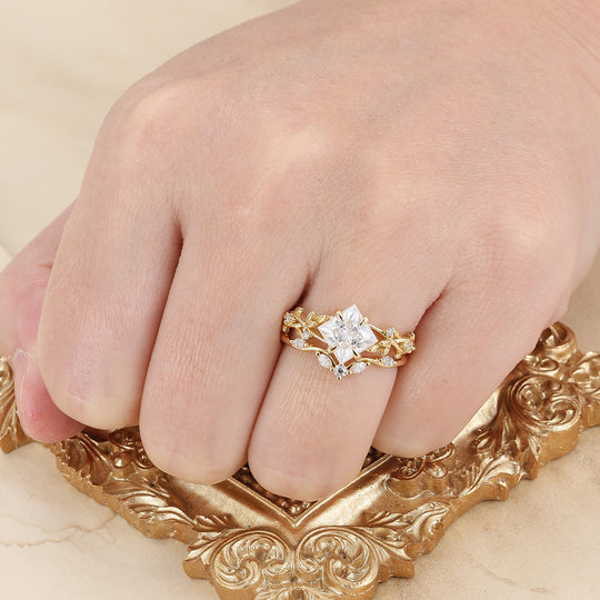 2CT princessgeslepen moissaniet verlovings- en bruidsringset voor dames