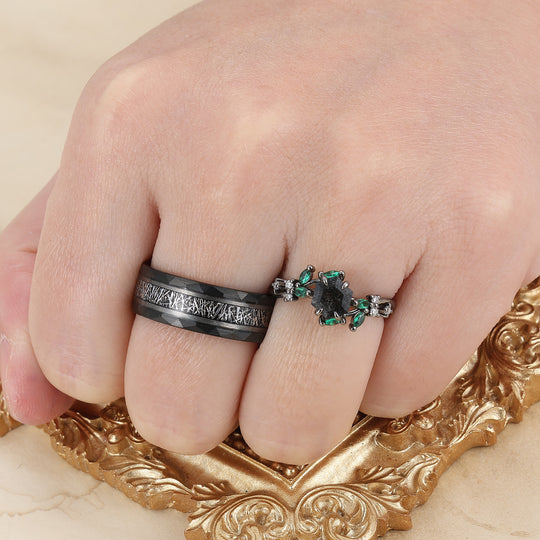 Anelli di fidanzamento delicati in quarzo rutilato nero naturale Set personalizzato per coppie
