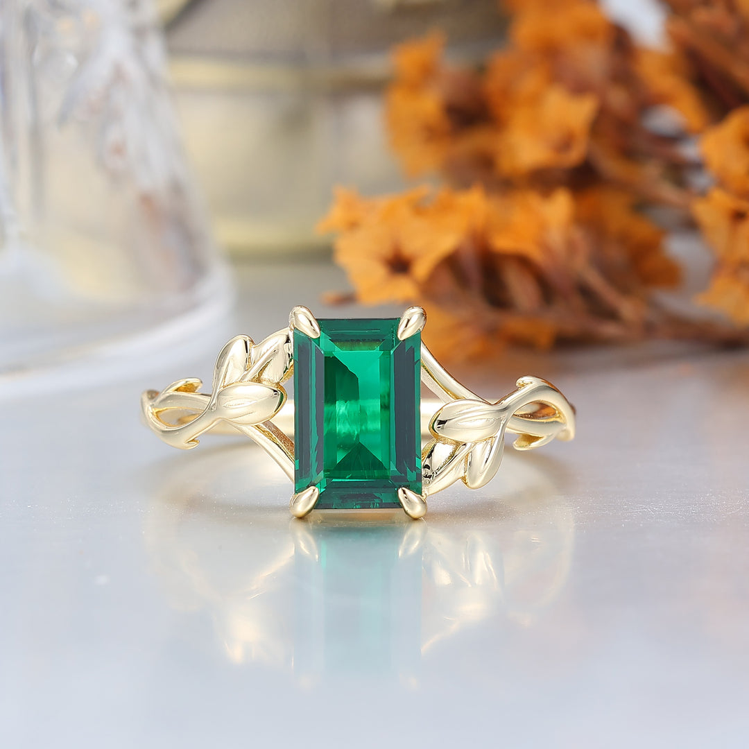 Bague de promesse unique en émeraude taille émeraude vintage 2,5 carats en or massif 14 carats