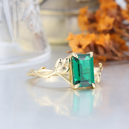 Bague de promesse unique en émeraude taille émeraude vintage 2,5 carats en or massif 14 carats