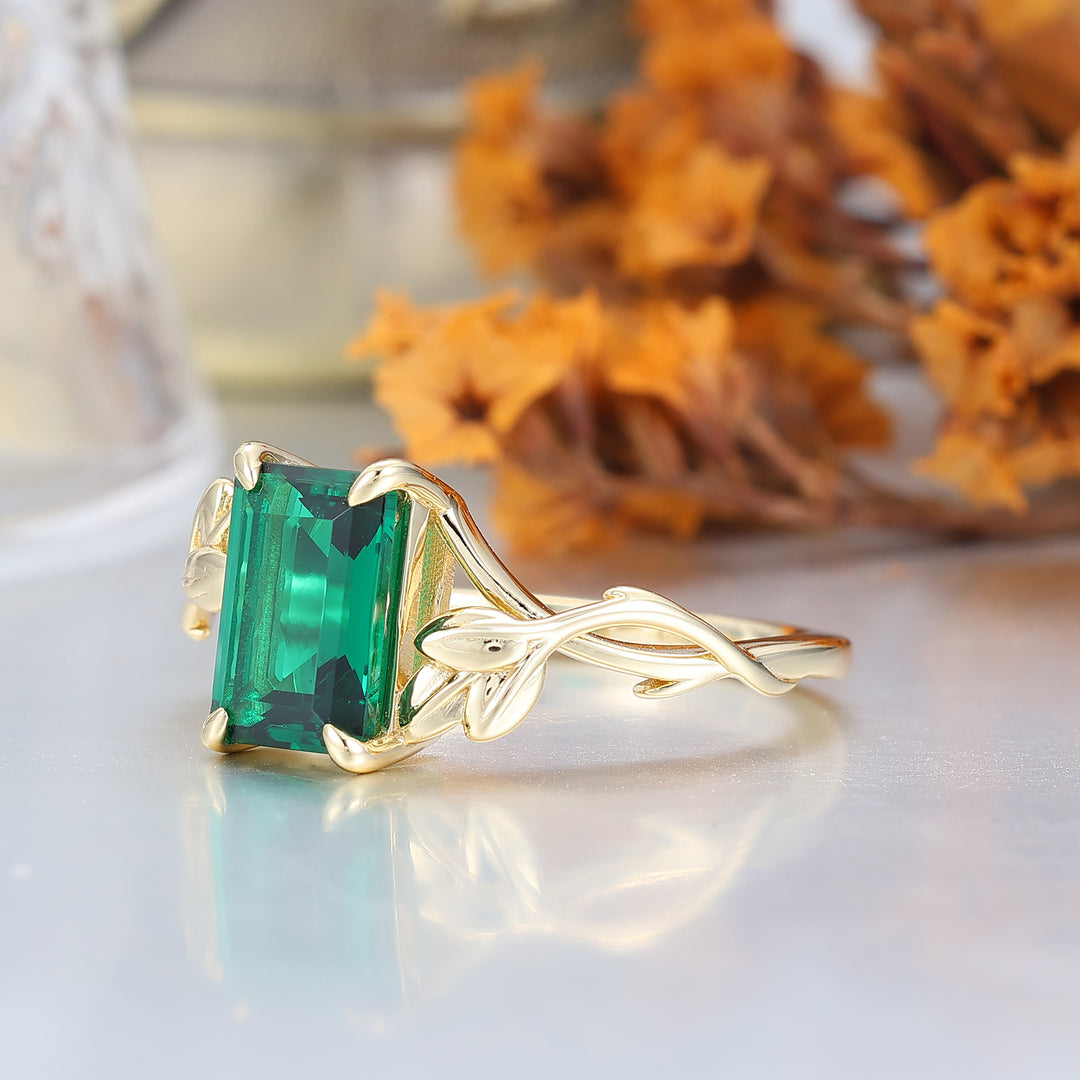 Bague de promesse unique en émeraude taille émeraude vintage 2,5 carats en or massif 14 carats