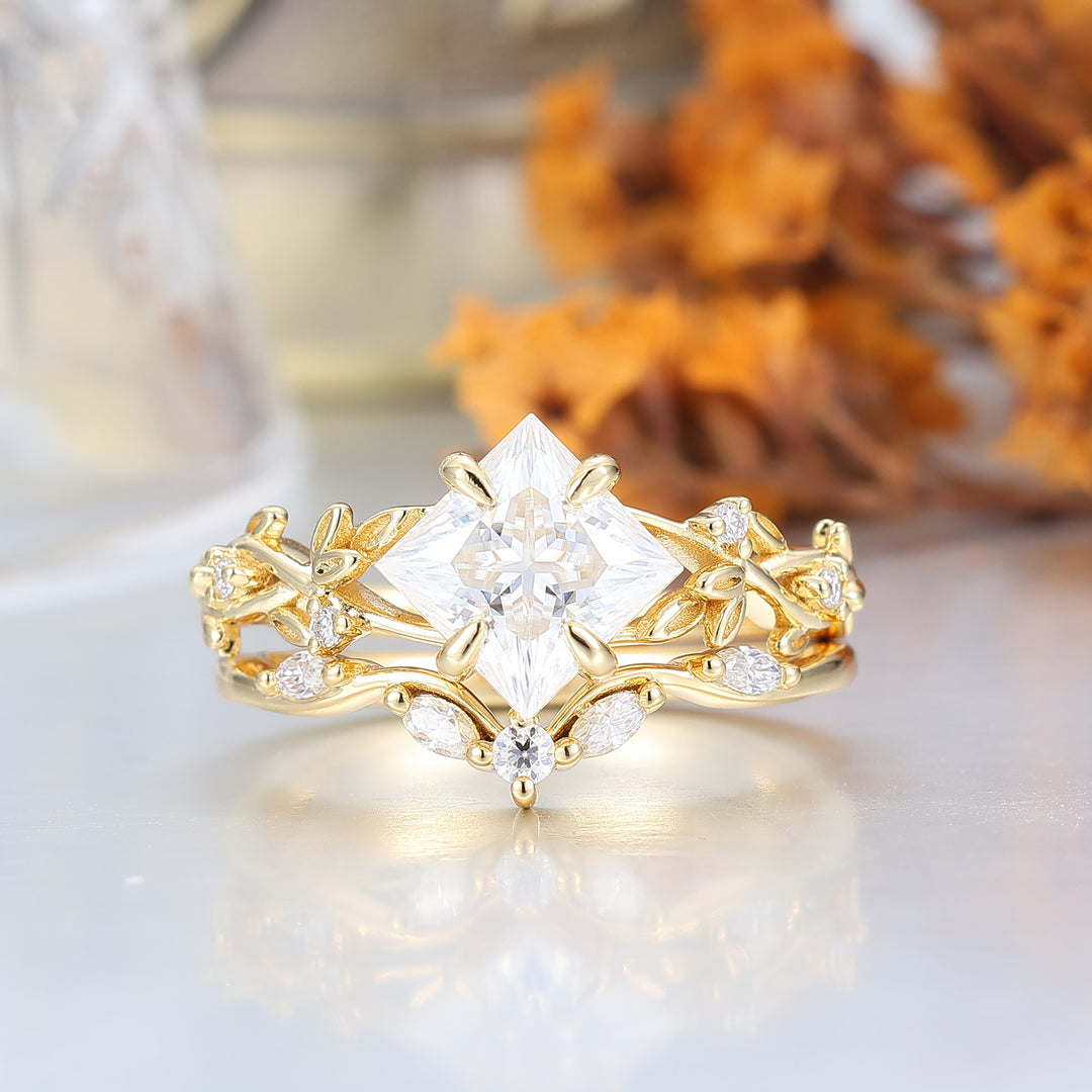 Princess Cut Lab Grown Diamond Engagement Leaf Ring Anniversary Ring Gift (IGI Certified)