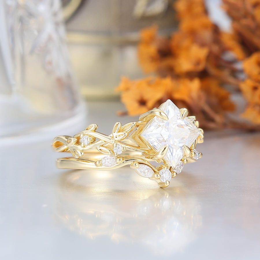 2CT princessgeslepen moissaniet verlovings- en bruidsringset voor dames
