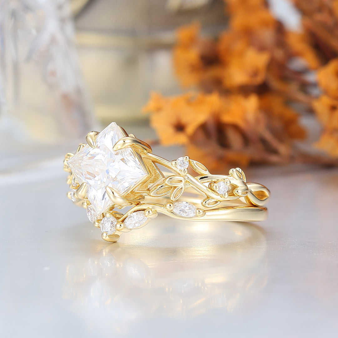 Princess Cut Lab Grown Diamond Engagement Leaf Ring Anniversary Ring Gift (IGI Certified)