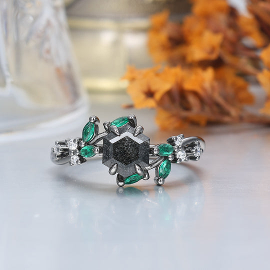 Anelli di fidanzamento delicati in quarzo rutilato nero naturale Set personalizzato per coppie