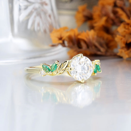 Anillo de Promesa Único Art Deco con Hoja Retorcida de Moissanita Redonda de 1.25CT