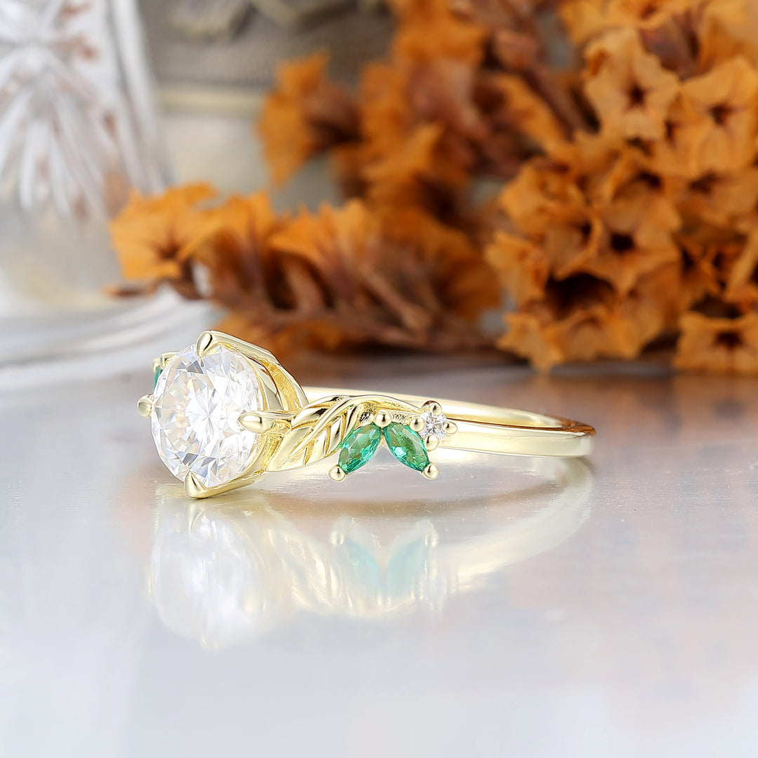 Anillo de Promesa Único Art Deco con Hoja Retorcida de Moissanita Redonda de 1.25CT